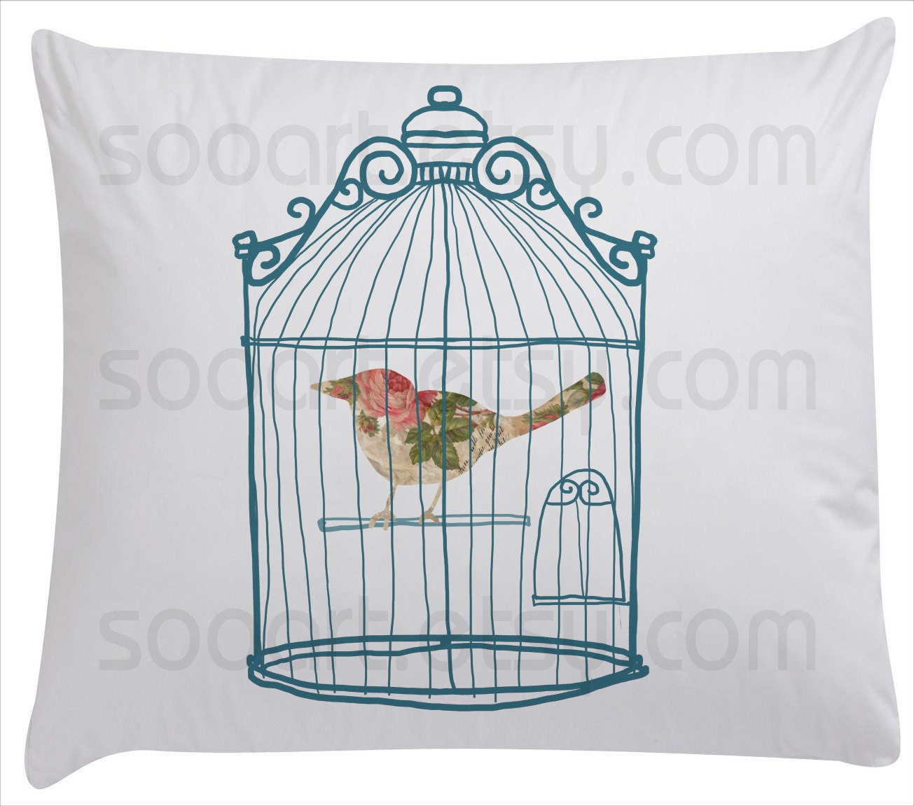 bird Cage vintage -Digital Image Sheet -Original Illustrate Drawing A4 Print transfer on Pillows, t-shirts, scrapbook, lampshades ETC.v