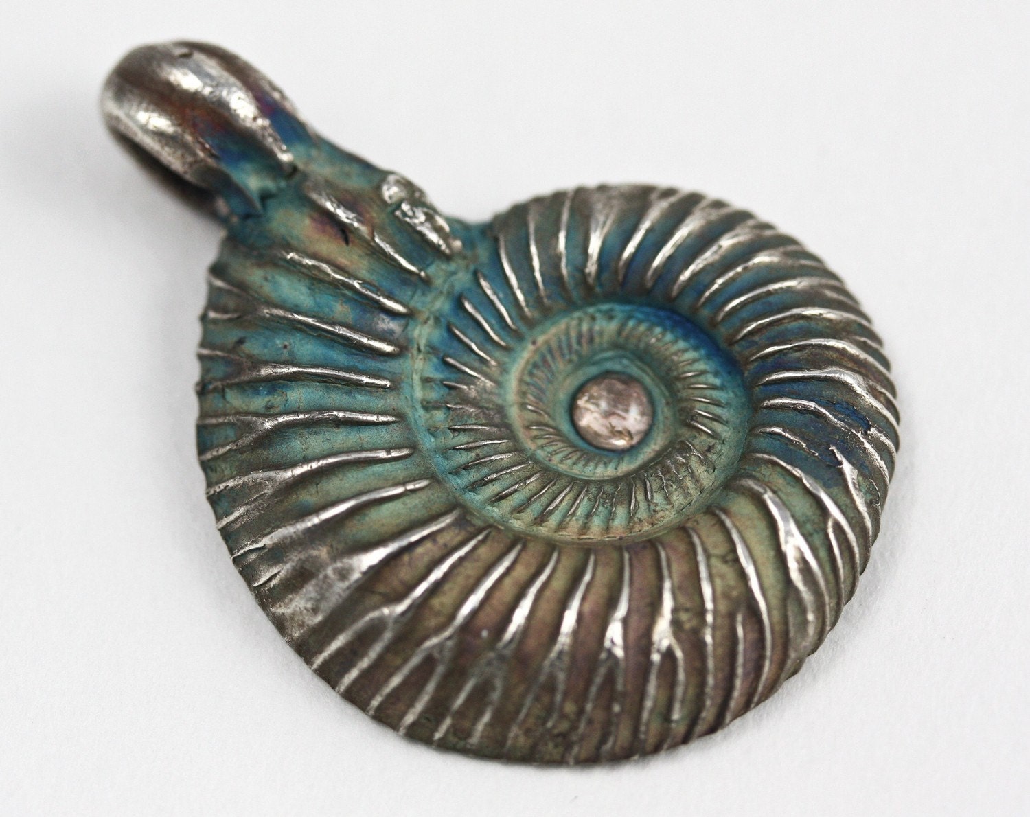 Original Philip Crow Silver Ammonite with Tourmaline Talisman Pendant