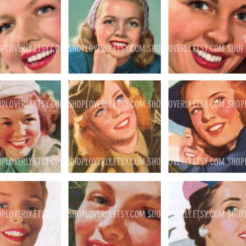 1 Inch Square Images of Victorian to 50s era Women - Digital Collage Sheet No. 102
