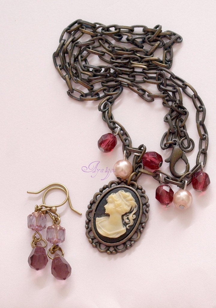 EGL, gothic lolita, Faux cameo necklace and the matching earrings set