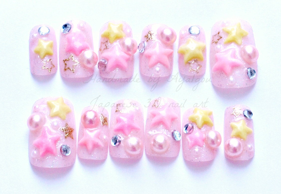 Fairy kei, magical girl, 3D nails, fake nails, Japanese nail art, little twin stars