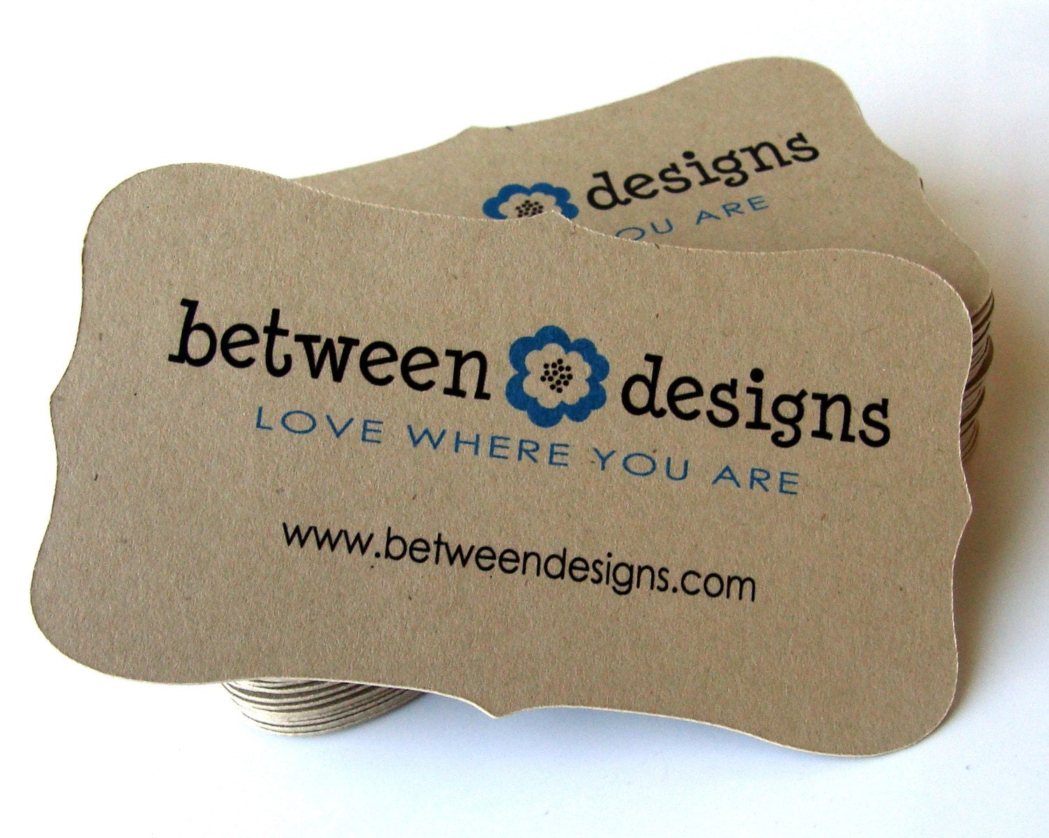 50 Custom Printed Die Cut Bracket Card (top note) for Business Cards , Favor Tags o Product Labels . Starter Set (Kraft of White)