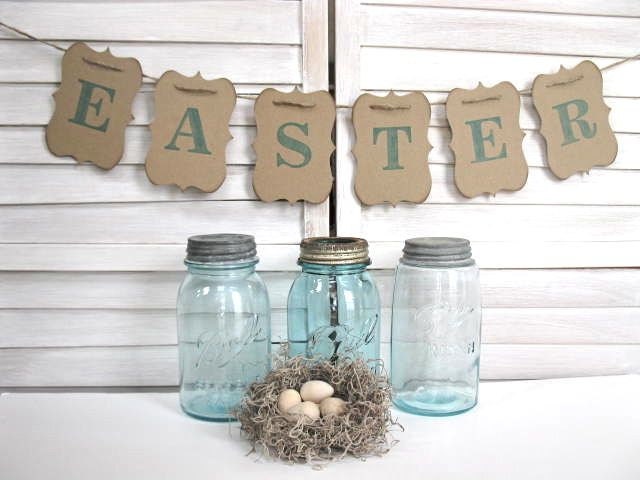 Easter Banner - Easter decoration - Aqua blue/green color