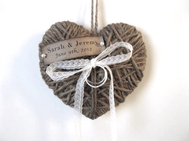 WEDDING Ring Bearer Pillow/Holder - reuse as Christmas ornament  - personalized with lace - wedding ceremony - ring bearer -  ORIGINAL