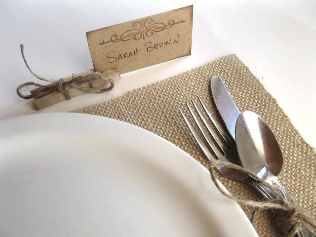 Place Cards - wedding place card, dinner party, entertaining - set of 12 clips and tags - Rustic & Chic