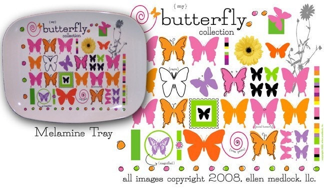 Butterfly Collection Melamine  Serving Tray