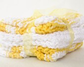 SALE - Hand Knit Cotton Wash Cloths in Sunshine - 3 Pack - Ready to Ship