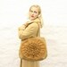 Camel Tweed Chiffon Ruffle Flower Handbag READY TO SHIP