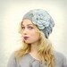 Gray Slouchy Hat with Mint Green Flower - READY TO SHIP