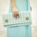 Turquoise Olive Button Tweed Clutch READY TO SHIP