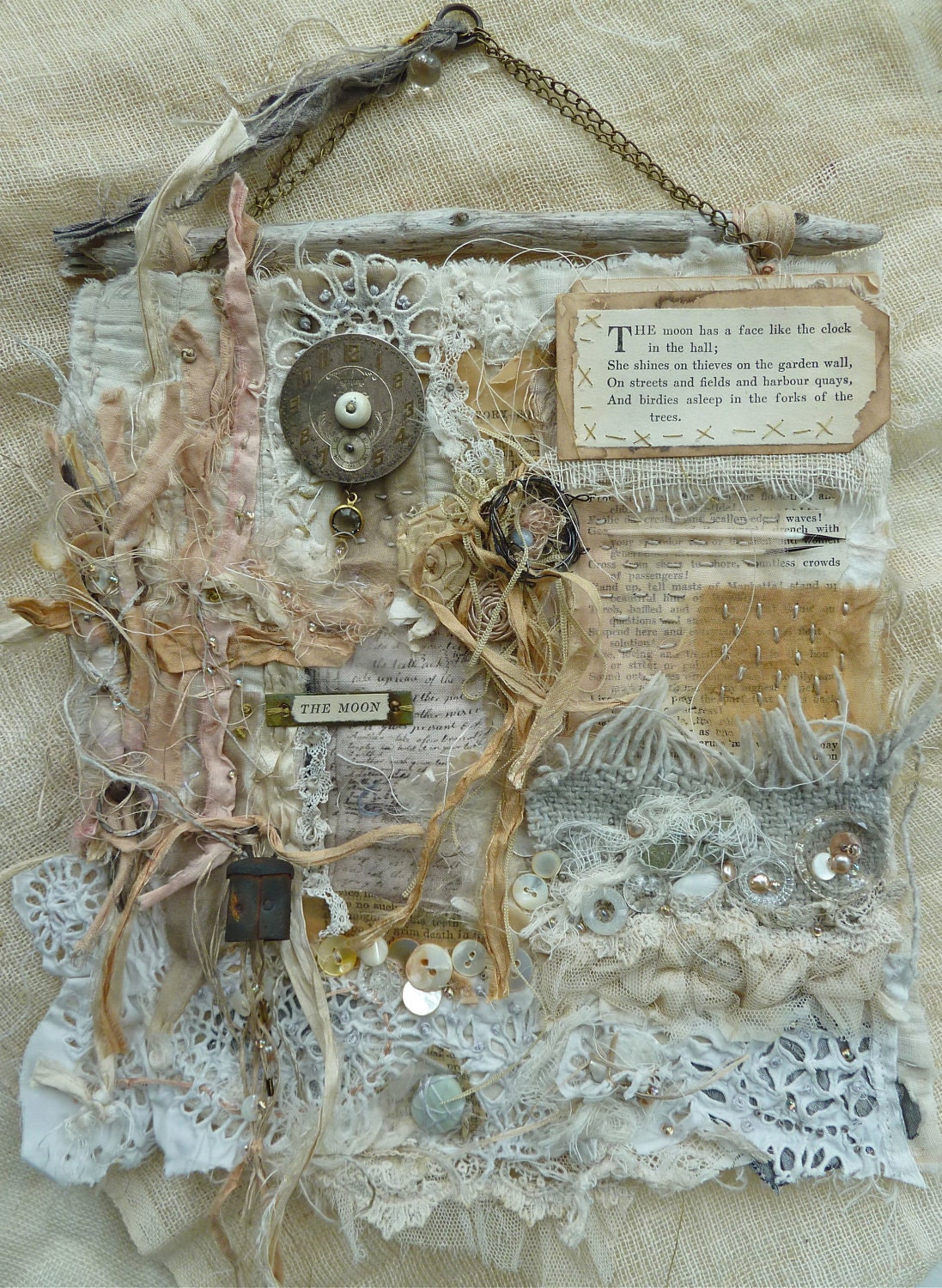 the moon textile art quilt
