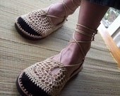 Lace up crochet SHOES - Mary Jane - Tan & Beige - CUSTOM made - Hippie boho sandals