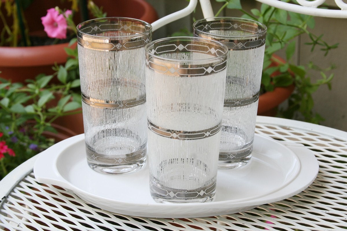 Frosted Silver Drinking Glasses -  Set of 3