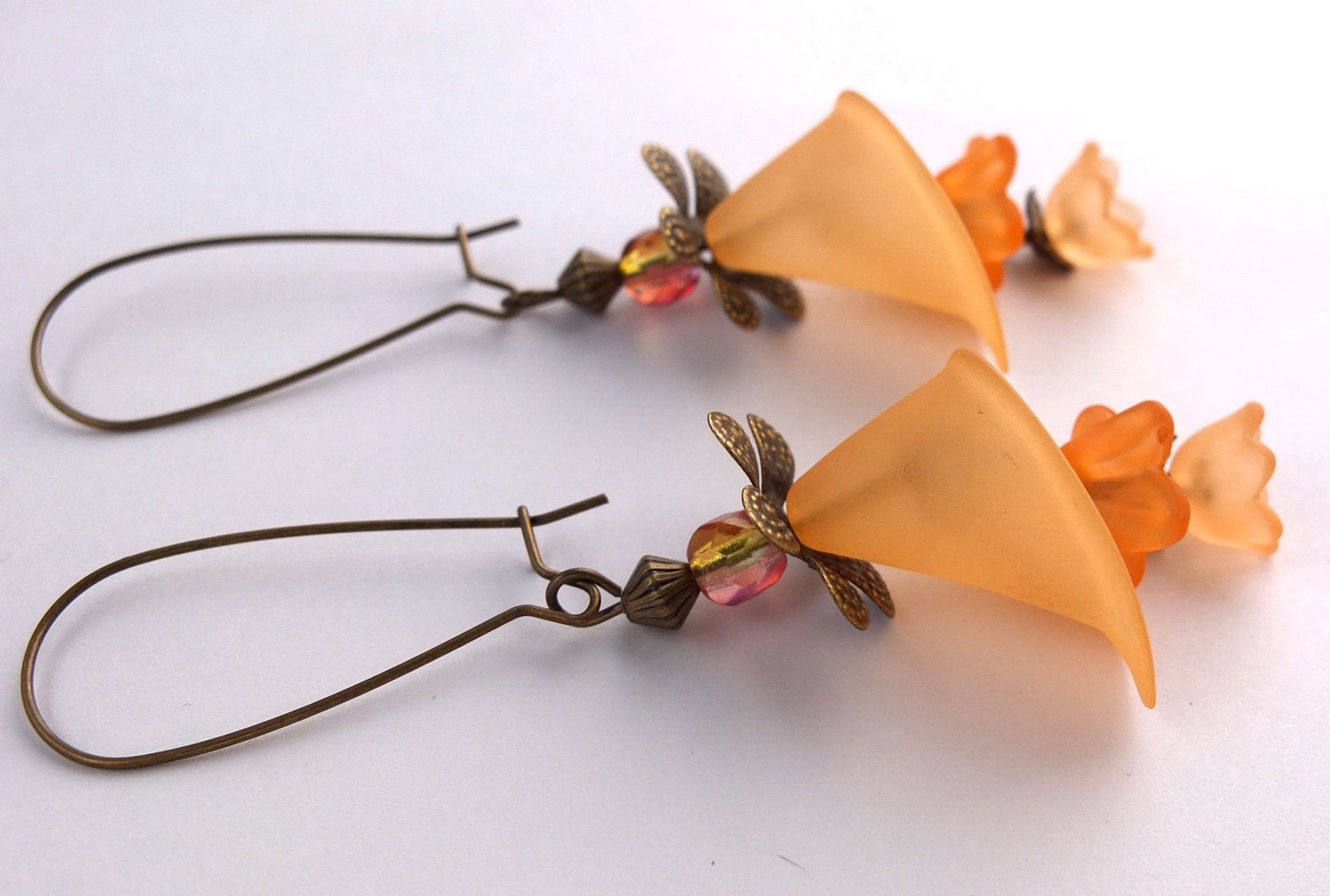 Orange Calla Lily Dangle Lucite Flower Earrings