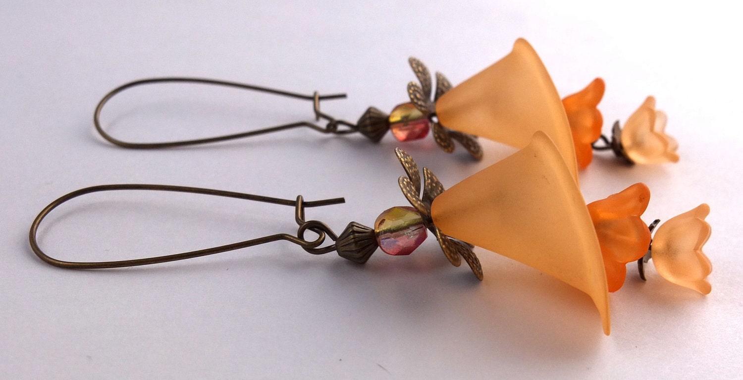 Orange Calla Lily Dangle Lucite Flower Earrings