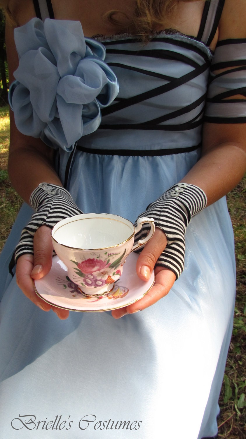 Alice in Wonderland Inspired Striped Gloves Tim Burton Style Size M