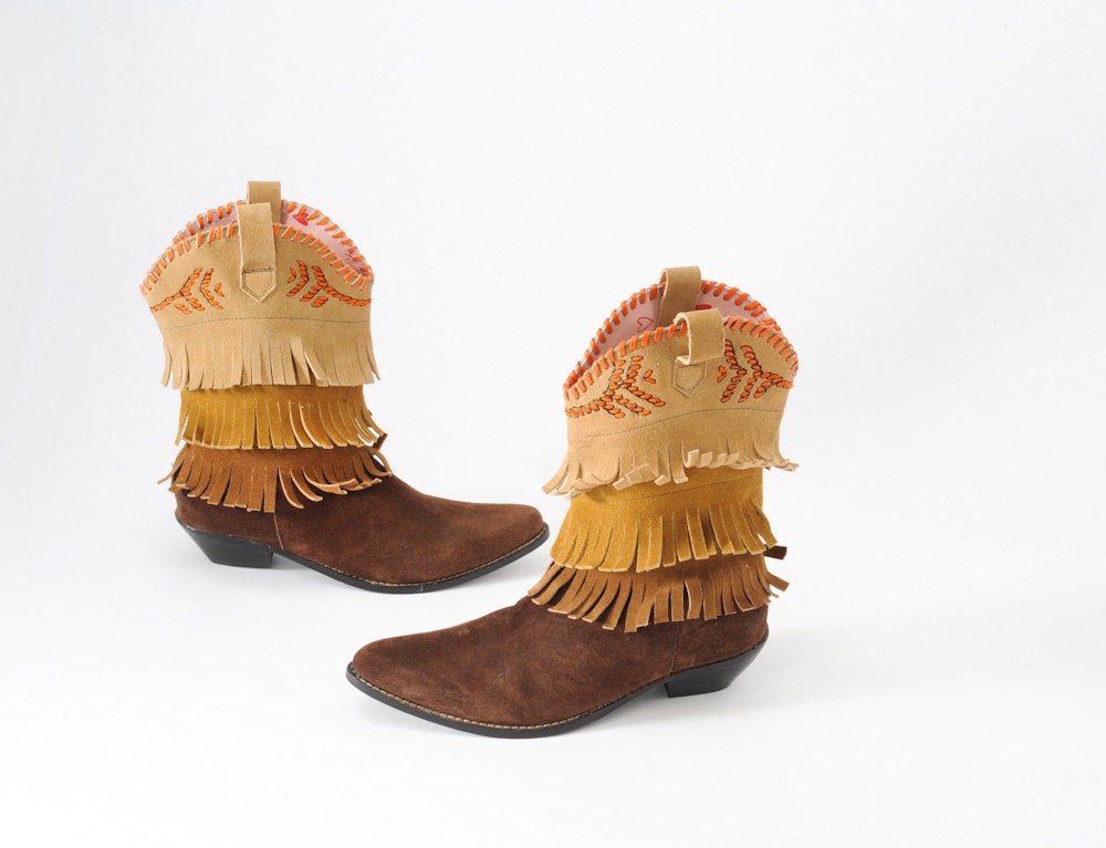 Italian Cowgirl Fiorucci 80s Fringe Suede Boots Deadstock