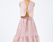 Vintage Prairie Skirt & Vest Set 1970's Cotton Pansy Floral Print Rockabilly