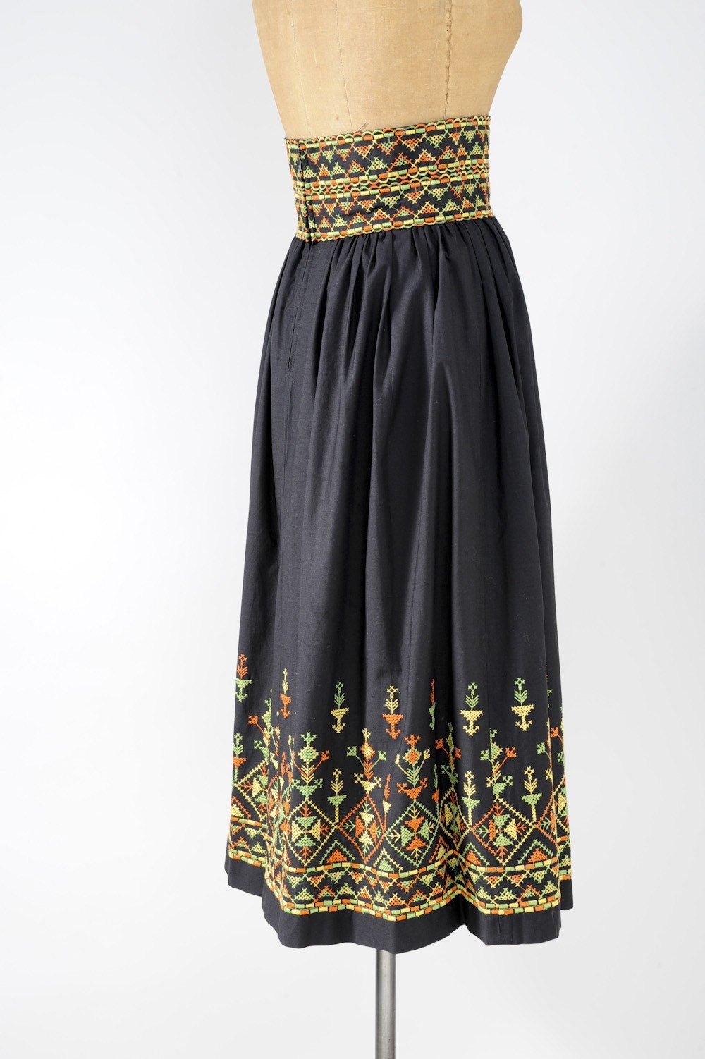 Black Gathered Ethnic Embroidered Skirt French Label