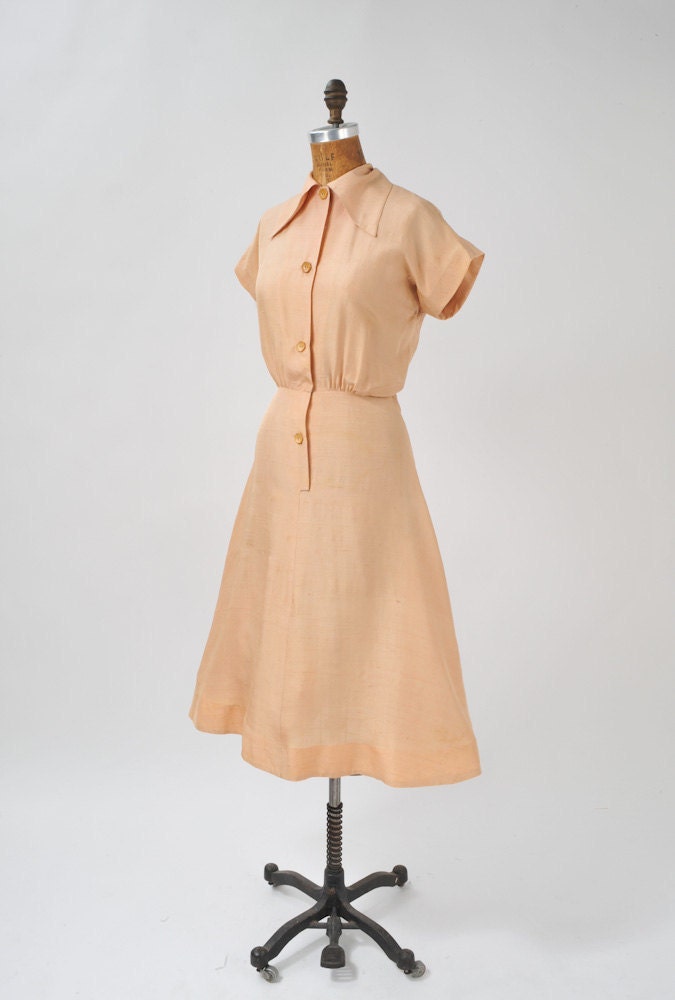 1930s Natural Raw Silk Dress