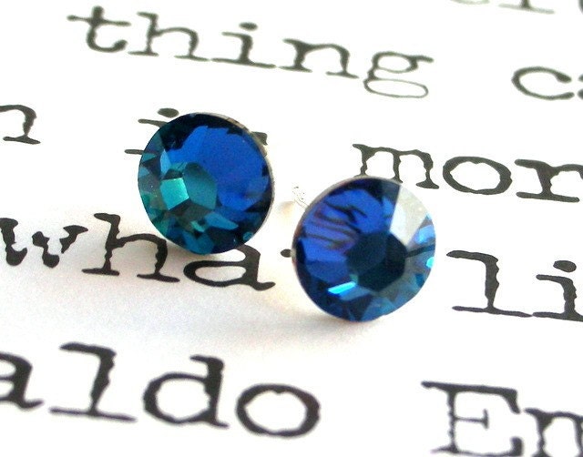 Meridian Blue Swarovski post earrings, 7mm crystal