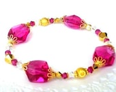 Swarovski fuchsia bracelet, crystal and gold