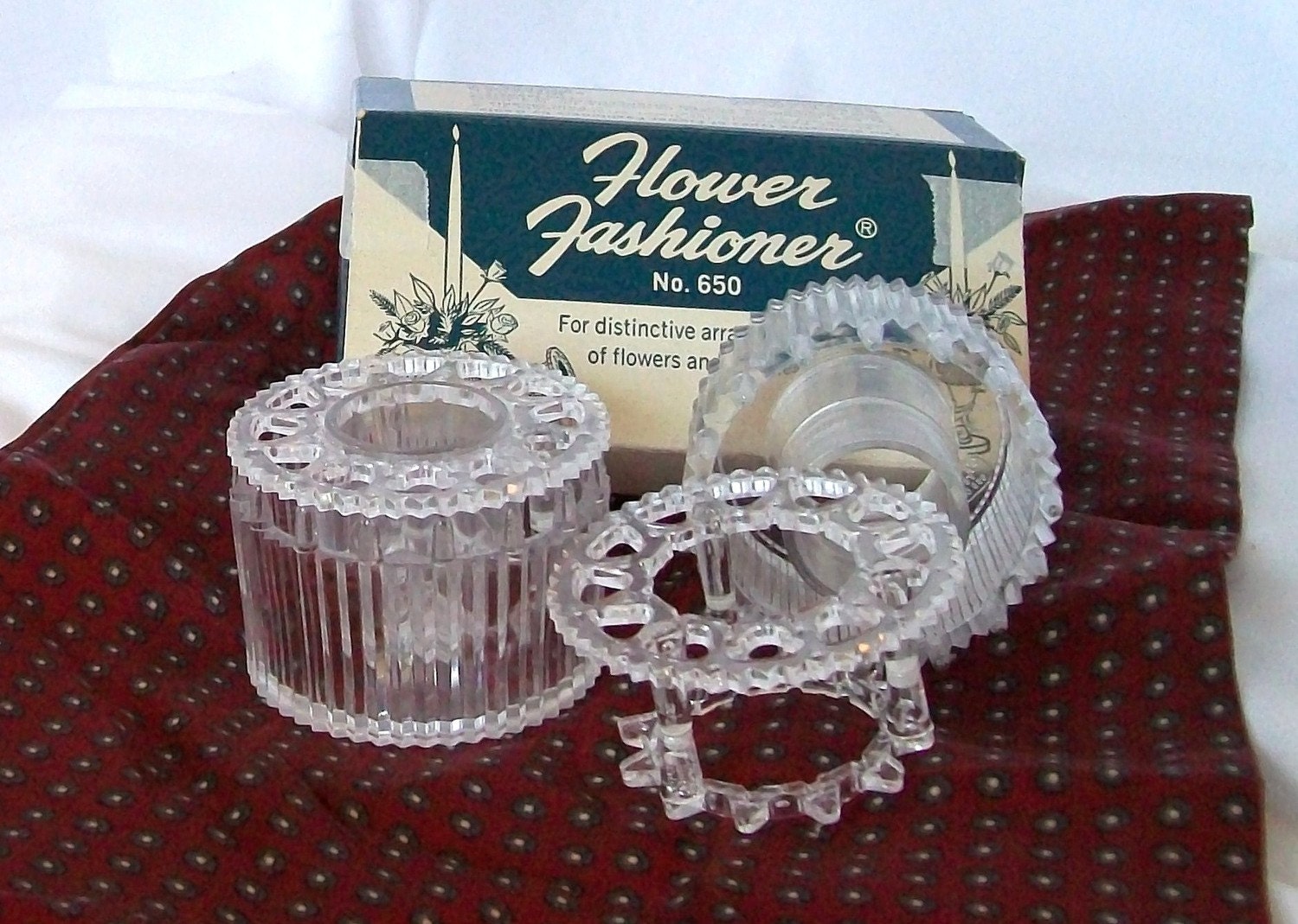 Candle Ring Flower Holder Vintage Pair in Original Box Unused Small Vase Water Bowl Base