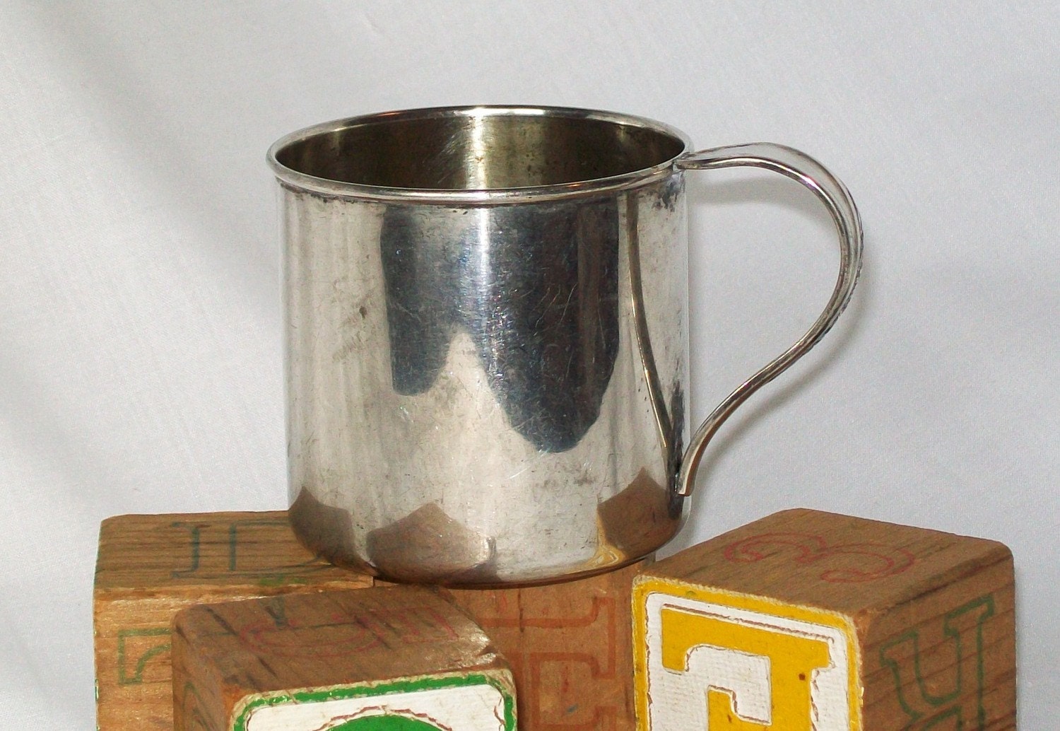 Silver Baby Cup Vintage Silverplate Wm Rogers Spring Flower Shabby Metal