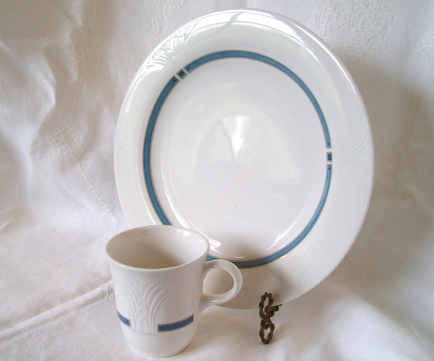 Restaurant Ware Art Deco Plate Cup Syracuse Vintage Cafe China Diner Dishes Aqua Blue