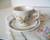 Vintage Restaurant Ware Cup and Saucer Mixed Patterns Leaves and Vines