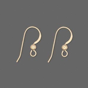 100 pcs - Gold Plated Flat Fish Hook Earwires with Ball, Lead Free12x14mm