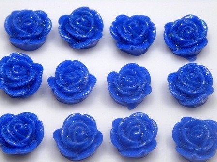 10 pcs 13mm Deep Blue Shimmer Rose Lucite Cabochons