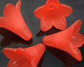 4 pieces -Large Frosted Matte Red Lucite Trumpet Flower Beads - 23mm