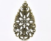 6 Large Flower Drop Antique Brass Filigree Connector Links, Lead and Nickel-Free - 48x28mm