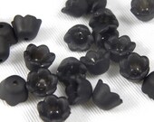 24 pieces - Frosted Matte Black Lucite Bell Flower Beads