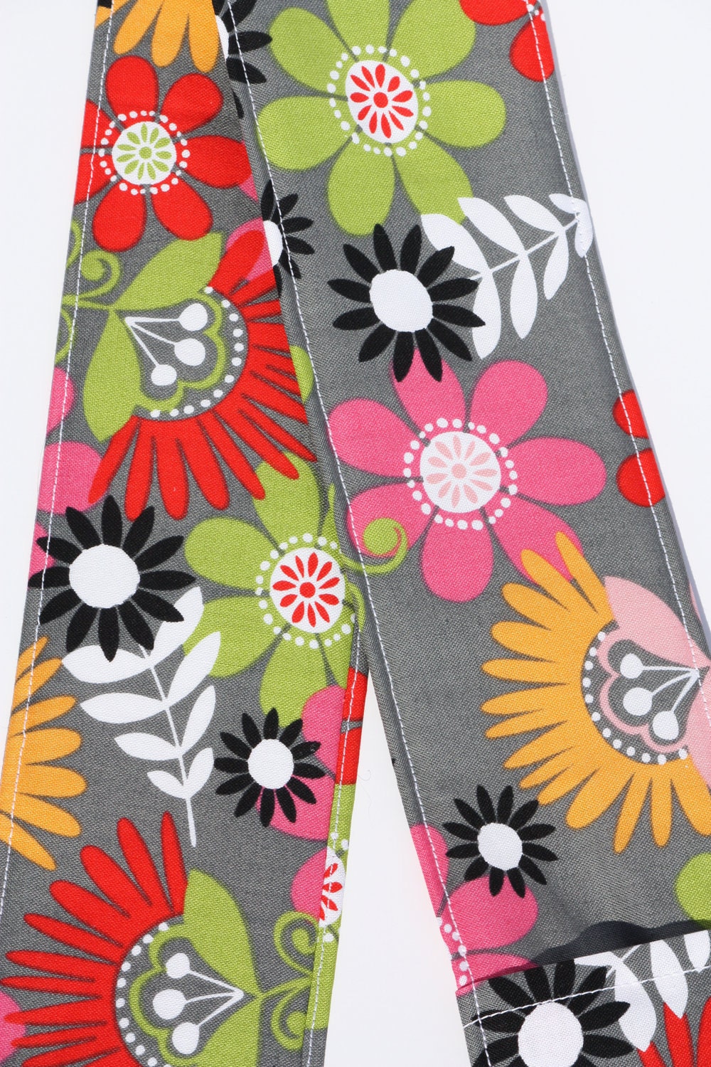 DSLR Camera Strap Cover- lens cap pocket and padding included- Bold Blooms