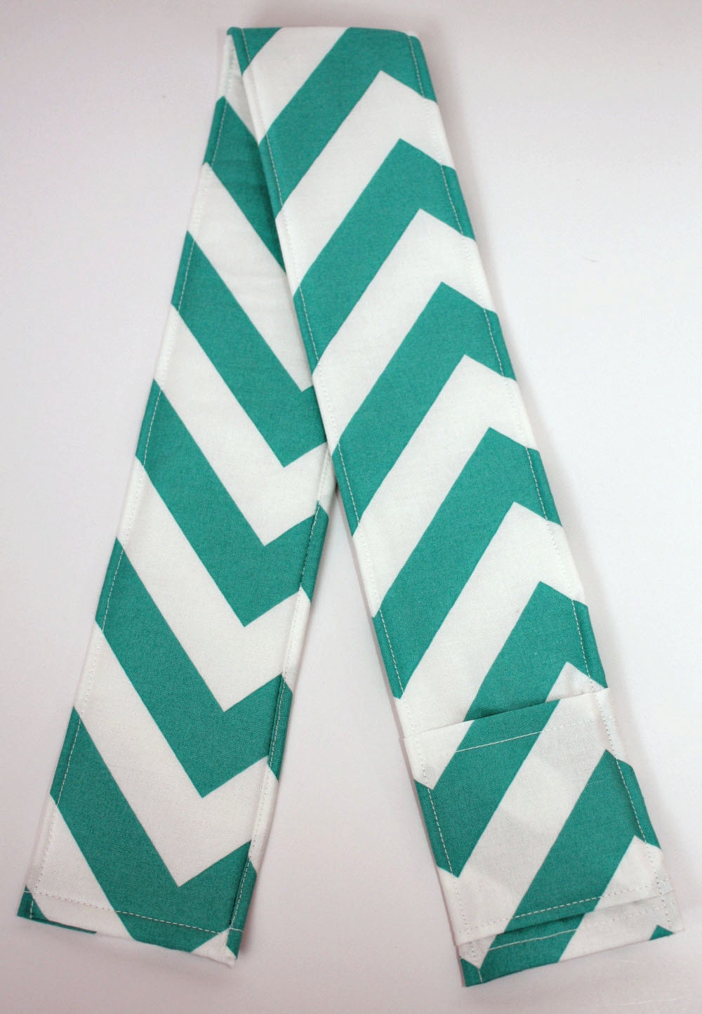 Camera Strap Cover - includes padding and lens cap pocket - Teal Chevron