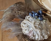 Feather Fascinator - Natural Feathers & Vintage Lace