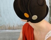 brown cloche with vintage gold button-made to order