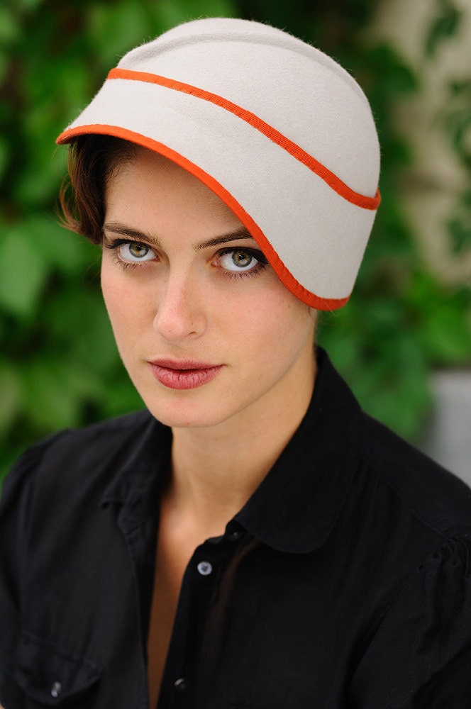 Clementine- light gray cloche with orange trim