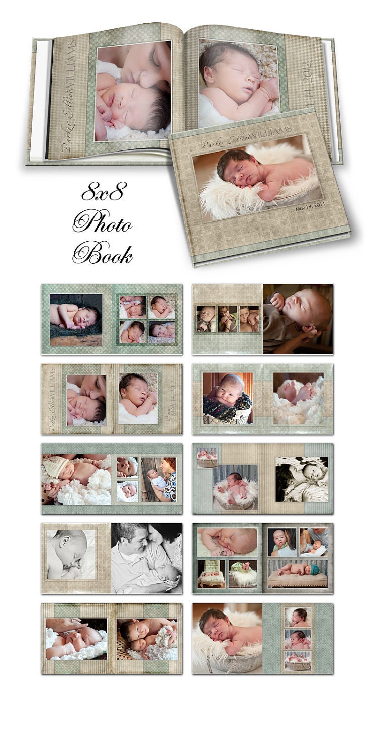 Photo Book - PARKER ELLIOT -  Photoshop Templates for Photographers. 8X8 Square Photo Book - 20 Pages Plus Cover Design