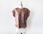 SALE 1980s sequin top / vintage 80s rainbow metallic sequin shell top / faux sequin blouse
