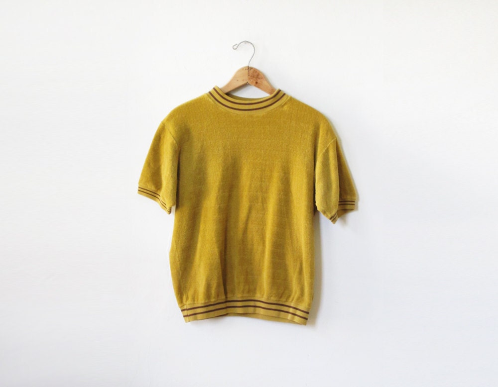 1960s shirt / vintage 60s goldenrod shirt / 1960s mens striped knit pullover