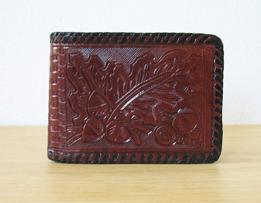 vintage MEXICAN hand tooled leather wallet with by RustBeltThreads