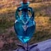 CELTIC WITCH Triquetra Priestess of Avalon Aqua Blue Amphora Magic Potion Bottle, Enchanting Corked Glass Vessel with Sturdy Metal Stand