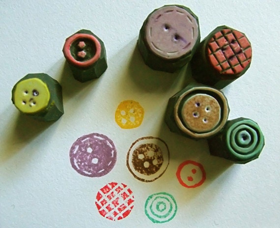 button rubber stamps. hand carve rubber stamp - hand carved stamps - sewing buttons stamps - set of 6 -  small - no1.