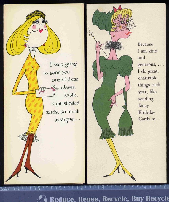 2 Vintage Retro Vogue Women Funny Greeting By Vintagerecycling