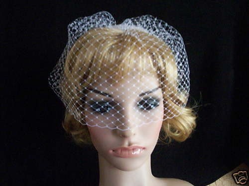 white or ivory birdcage face blusher veil made with fine russian net. with comb ready to wear as soon as arrive