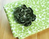 6 Wedding Clutches - Spring Green and Cream Botanical Bloom with Fabric Flower - Bridesmaid Gift Idea