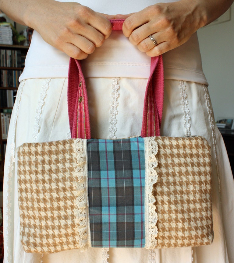 Plaid Handbag Cute Handbag Small Purse Shoulder Bag in Houndstooth and Plaid -Sexy Librarian Style CLEARANCE SALE